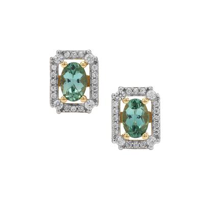 Indicolite Earrings With White Zircon in 9K Gold 1.25cts