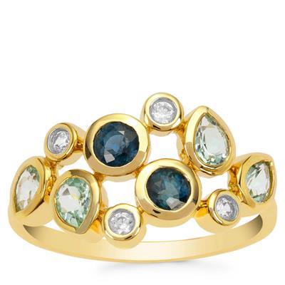 'Colours of the Ocean' Aquaiba™ Beryl, Nigerian Blue Sapphire Ring with White Zircon in 9K Gold 1cts