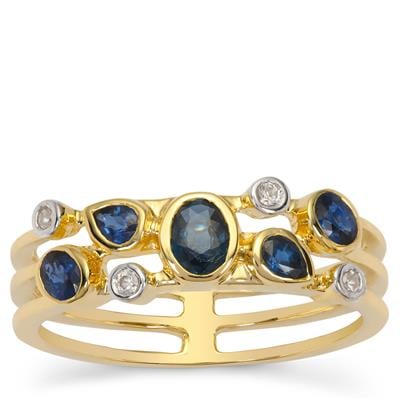 Nigerian Blue Sapphire Ring with White Zircon in 9K Gold 0.80ct