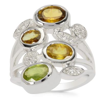 Ambilobe Sphene Ring with White Zircon in Sterling Silver 3.70cts