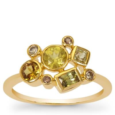 Mali Garnet Ring with Golden Ivory, Champagne Diamonds in 9K Gold 1ct