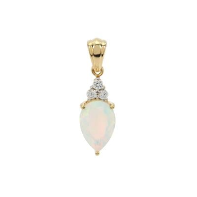 Ethiopian Opal Pendant with White Zircon in 9K Gold 1.35cts