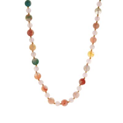 Multi-Colour Sakura Agate Necklace with Pink Quartz in Gold Tone Sterling Silver 153cts