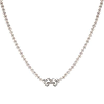 Akoya Freshwater Cultured Pearl Necklace with White Topaz in Sterling Silver (4mm)