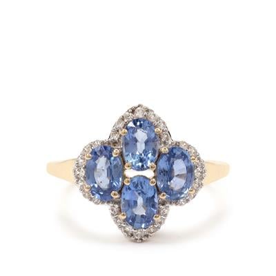 Ceylon Blue Sapphire Ring with White Zircon in 9K Gold 2.65cts