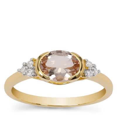 Peach Morganite Ring with White Zircon in 9K Gold 1ct