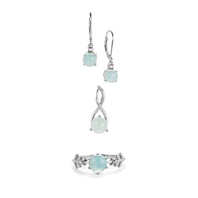 Aquamarine Set of Ring, Earring & Pendant in Sterling Silver 6.76cts
