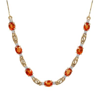 Padparadscha Sapphire Necklace with White Zircon in 9K Gold 3.55cts