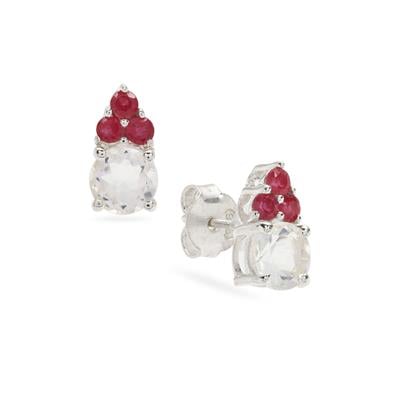 Hyalite Opal Earrings with Malagasy Ruby in Sterling Silver 1.85cts