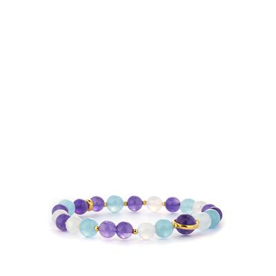 Amethyst & Aquamarine Stretchable Bracelet With Moonstone in Gold Tone Sterling Silver 43cts