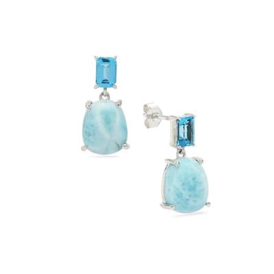 Larimar Earrings with Swiss Blue Topaz in Sterling Silver 11.35cts