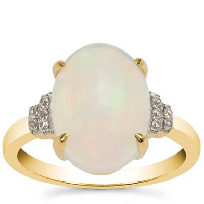 Ethiopian Opal Ring with White Zircon in 9K Gold 3.85cts