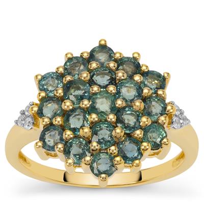 Australian Teal Sapphire Ring with White Zircon in 9K Gold 2.55cts