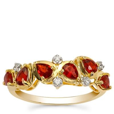 Songea Red Sapphire Ring with White Zircon in 9K Gold 1.20cts