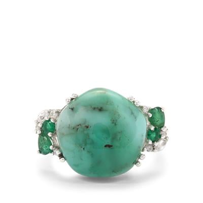 Aquaprase™, Zambian Emerald Ring with White Zircon in Sterling Silver 12.65cts