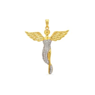 'Archangel Jophiel' Ratanakiri White Zircon Angel Pendant in Gold Plated Sterling Silver 0.30cts
