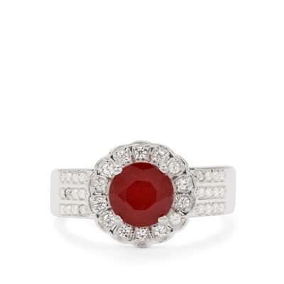 Bemainty Ruby Ring with White Zircon in Sterling Silver 1.75cts