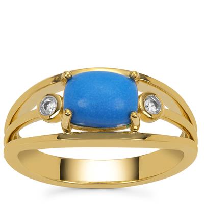 Ceruleite Ring with White Zircon in Gold Plated Sterling Silver 1.20cts