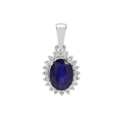 Madagascan Blue Sapphire Pendant with White Topaz in Sterling Silver 2cts