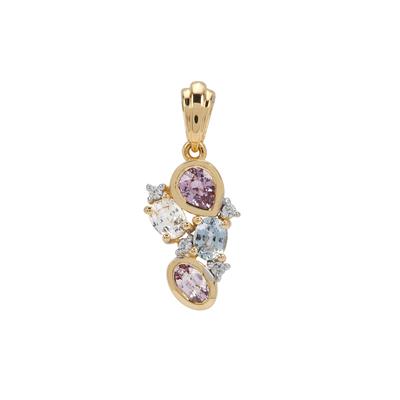 Multi-Colour Sapphire Pendant with White Zircon in 9K Gold 1.40cts