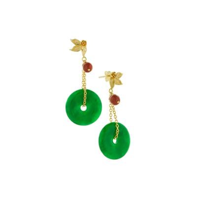 Type C Green & Red Jadeite Earrings in Gold Tone Sterling Silver 33cts