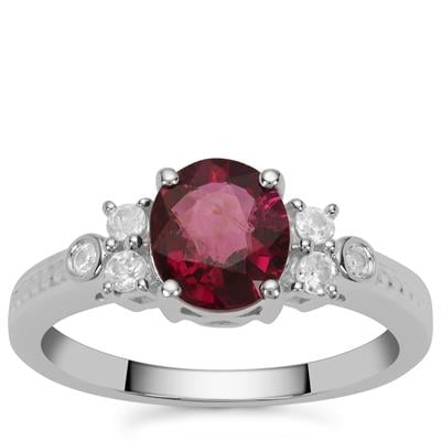 Malawi Garnet Ring with White Zircon in Sterling Silver 1.95cts