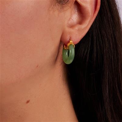 Type A Oil Green Jadeite Earrings in Gold Tone Sterling Silver 23cts