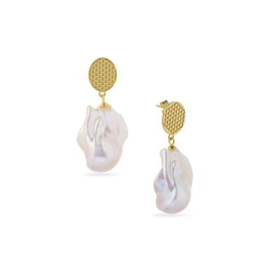 Baroque Freshwater Cultured Pearl Earrings in Gold Tone Sterling Silver (13x22mm)