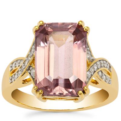 Pink Diaspore Ring with Diamond in 18K Gold 7.37cts