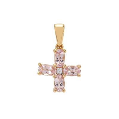  Imperial Pink Topaz Pendant with White Zircon in 9K Gold 1cts