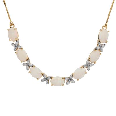 Coober Pedy Opal Necklace with White Zircon in 9K Gold 3.75cts