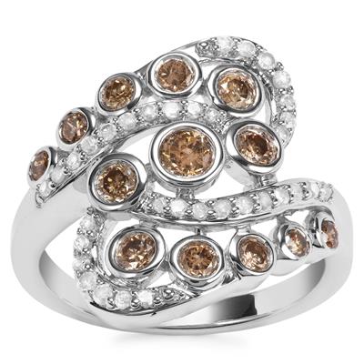 Champagne Diamond Ring with White Diamond in Sterling Silver