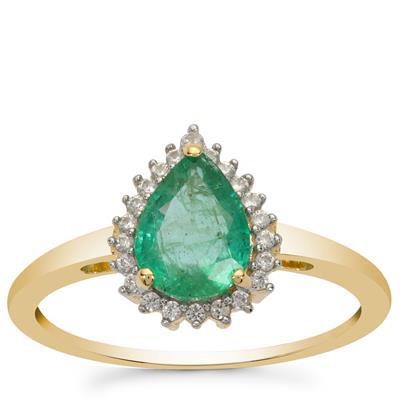 Zambian Emerald Ring with White Zircon in 9K Gold 1ct