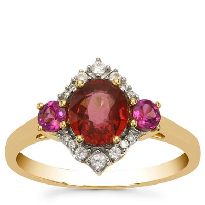 Comeria Garnet Ring with White Zircon in 9K Gold 1.90cts