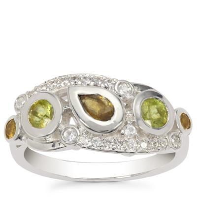 Ambilobe Sphene Ring with White Zircon in Sterling Silver 1.40cts
