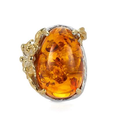 Baltic Cognac Amber Ring in Two Tone Sterling Silver (25 x 17mm)