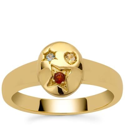Rajasthan Garnet, Diamantina Citrine Ring with Sky Blue Topaz in Gold Plated Sterling Silver 0.10ct