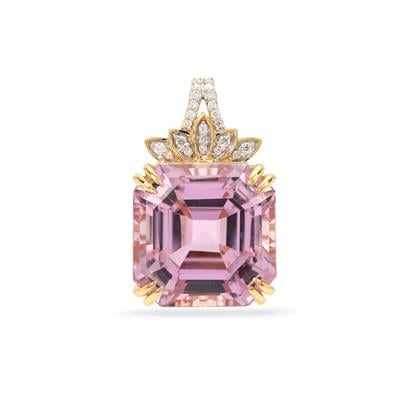 Asscher Cut Mawi Kunzite Pendant with Diamonds in 18K Gold 25.44cts