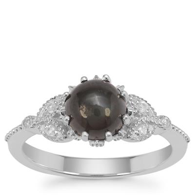 Cats Eye Enstatite Ring with White Zircon in Sterling Silver 2.06cts