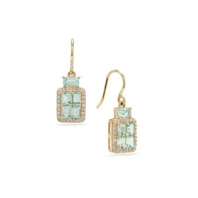 Nigerian Emerald Earrings with White Zircon in 9K Gold 2.35cts
