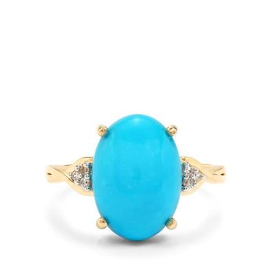 Sleeping Beauty Turquoise Ring with White Zircon in 9K Gold 5cts