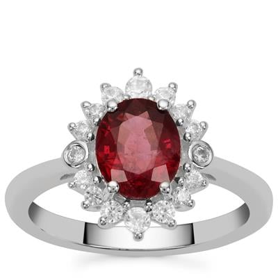 Malawi Garnet Ring with White Zircon in Sterling Silver 2.30cts