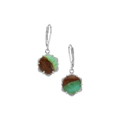 Prase Green Opal Earrings with White Zircon in Sterling Silver 11.50cts