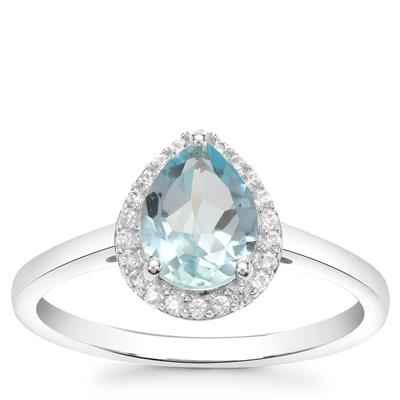 Sky Blue Topaz Ring with White Zircon in Sterling Silver 1.40cts