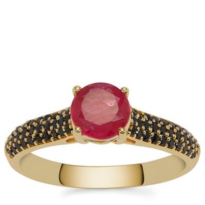 Bemainty Ruby Ring with Black Spinel in Gold Plated Sterling Silver 1.50cts