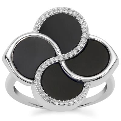 Black Onyx Ring with White Zircon in Sterling Silver 3.60cts