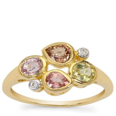 Natural Multi-Colour Sapphire Ring with White Zircon in 9K Gold 1.40cts