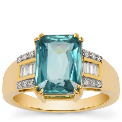 Ratanakiri Blue Zircon Ring with Diamond in 18K Gold 6.29cts