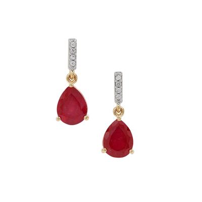 Bemainty Ruby Earrings with White Zircon in 9K Gold 4.50cts