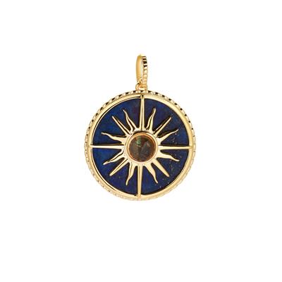 Sar-i-Sang Lapis Lazuli Sun Pendant with Citrine in Gold Tone Sterling Silver 20.30cts